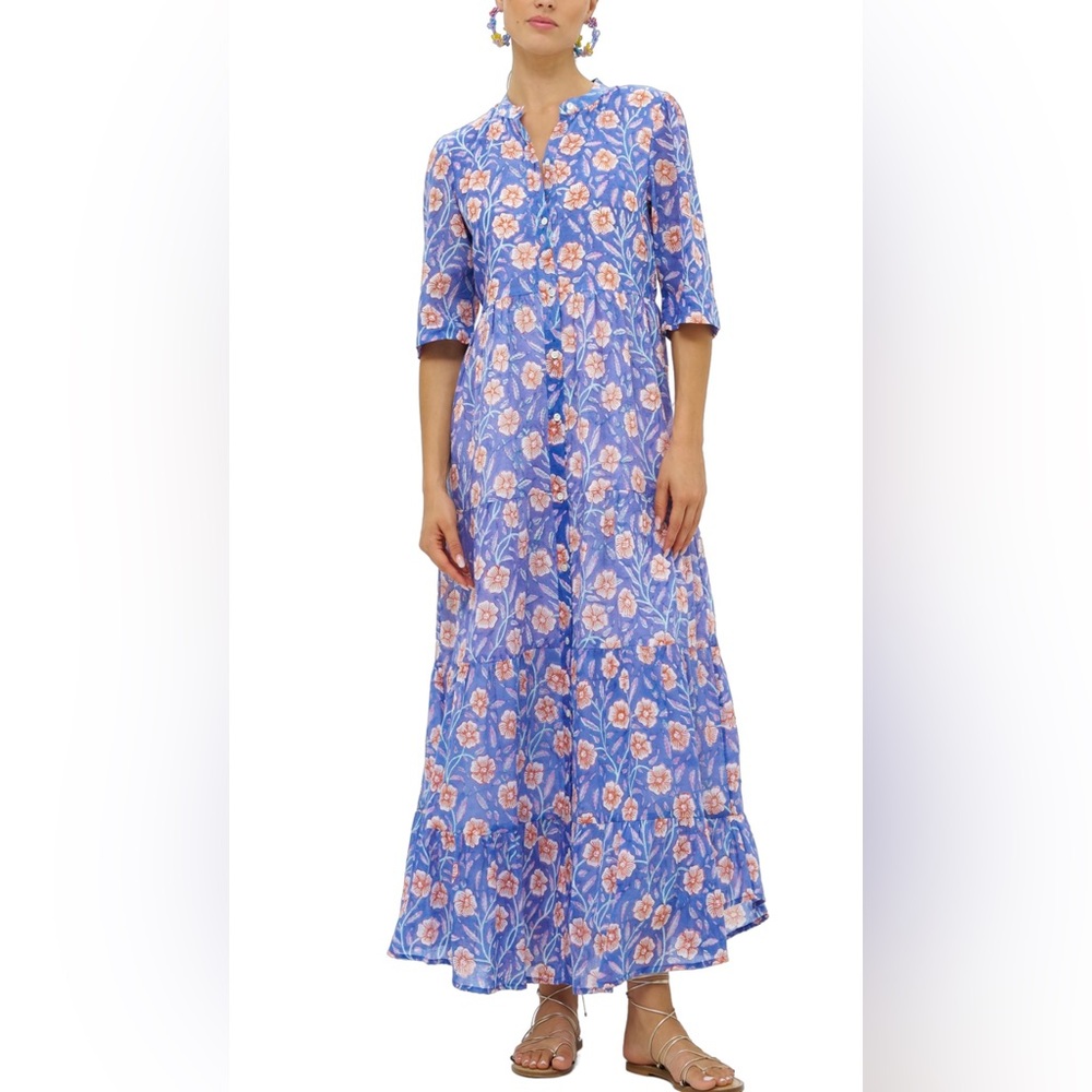 OLIPHANT - Wome’s Button Neck 3/4,Sleeve Maxi - Sz: Small Blue/Orange & White.